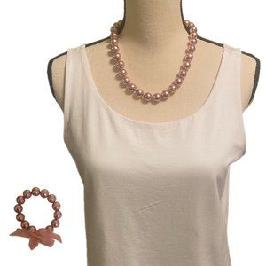 Pink Faux Pearl Necklace with Matching Bracelet 2 Pieces